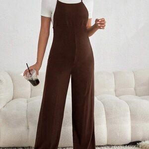 SHEIN Brown Wide-Leg Jumpsuit with Fitted Bodice